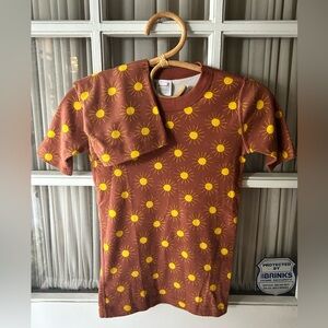 Hanna Andersson Organic Cotton Pajama Set Brown Yellow Sun Size 10 Soft